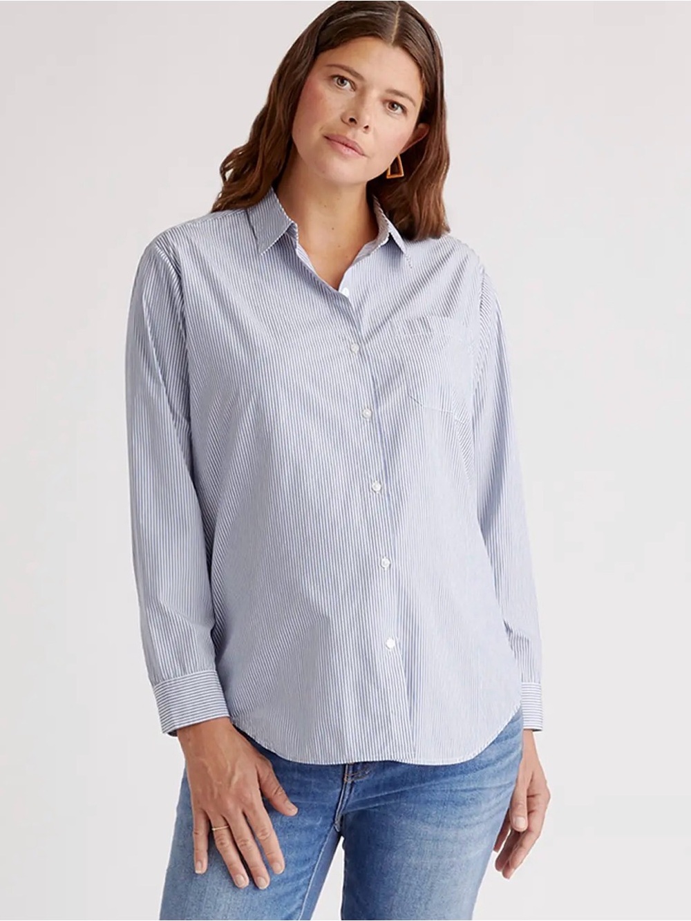 Quince organic cotton poplin maternityLight Blue Pinstripe Button-Up Shirt